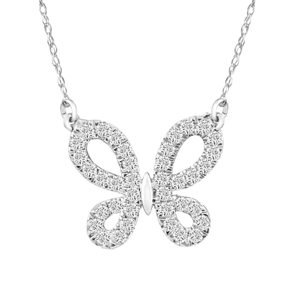 Natural Diamond Butterfly Pendant 18" Necklace J2050