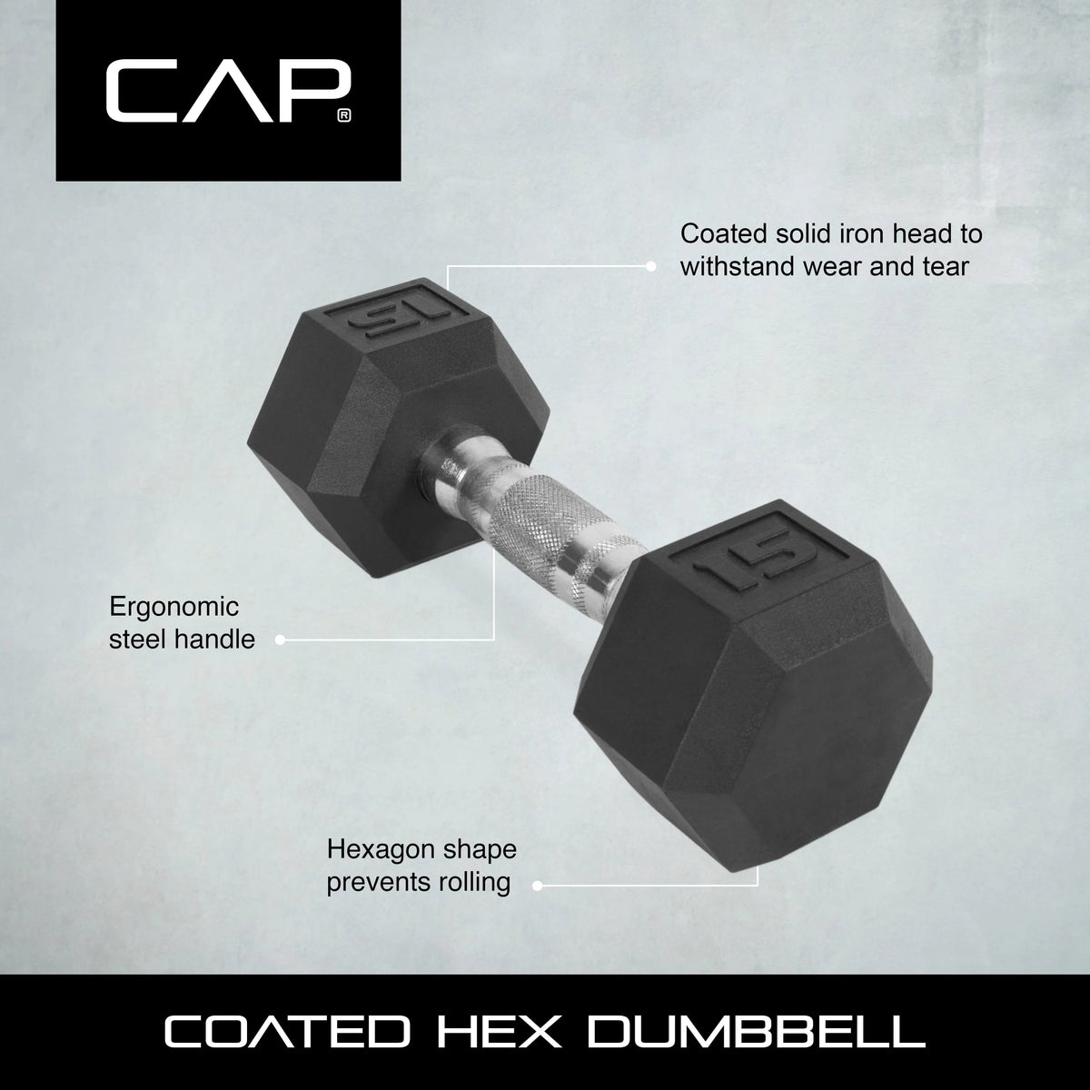15lb Coated Rubber Hex Dumbbell Pair D59288