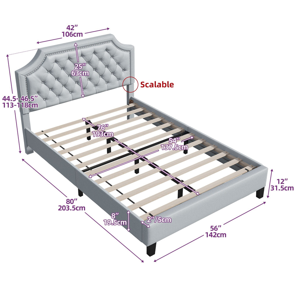 Grey Upholstered Tufted Bed Frame Full D28395