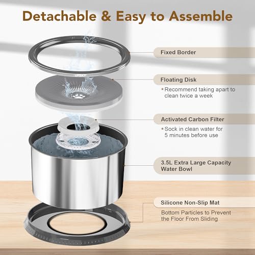 6.5L Stainless Steel No Spill Dog Water Bowl with Anti-Slip Mat W8643