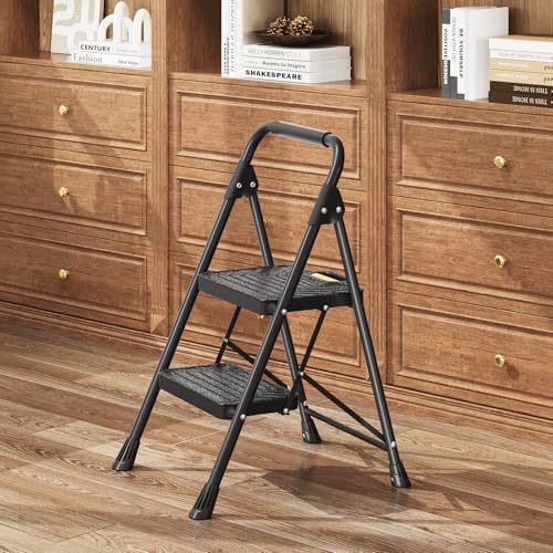 4 Step Steel Step Stool with Handrail, Black H97945