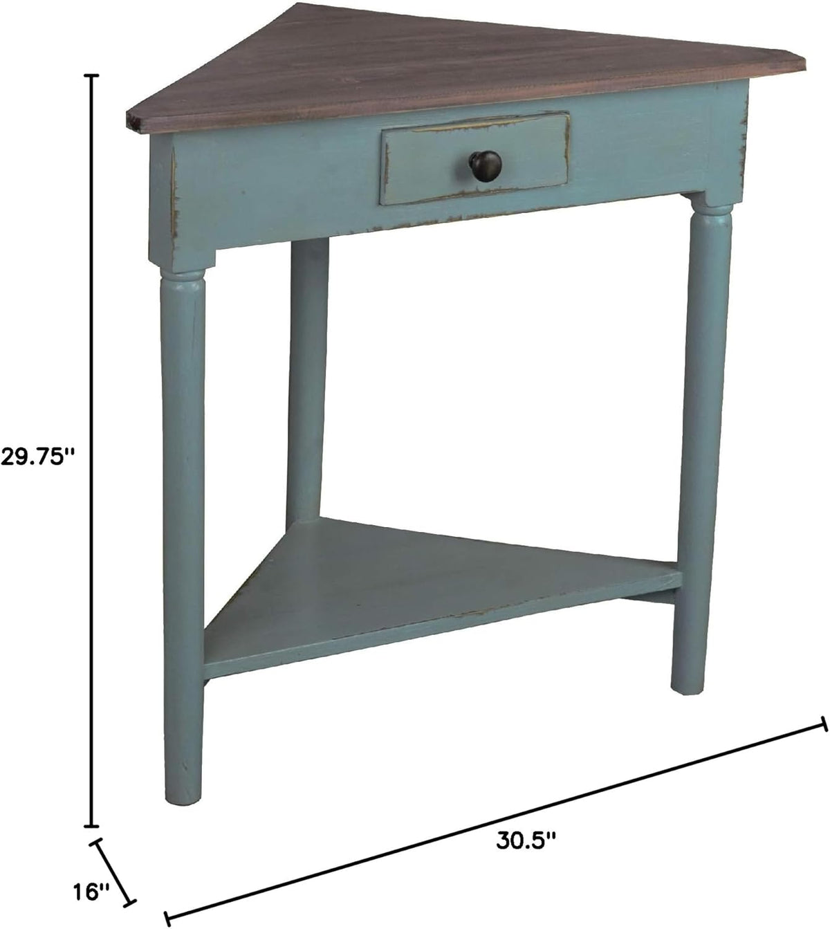 Distressed Beach Blue and Brown Triangular Corner Table with Drawer X203155