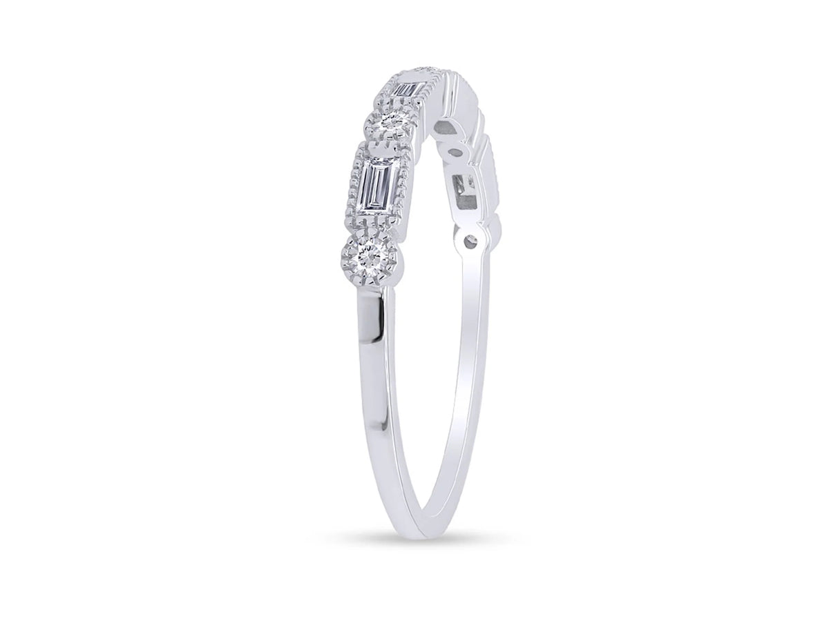 1/4 CT Baguette & Round Cut Natural White Diamond Half Eternity Band Ring In 10K Solid White Gold N979734