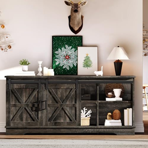 65 Inch TV Stand with Storage Cabinets and Sliding Barn Doors M126588