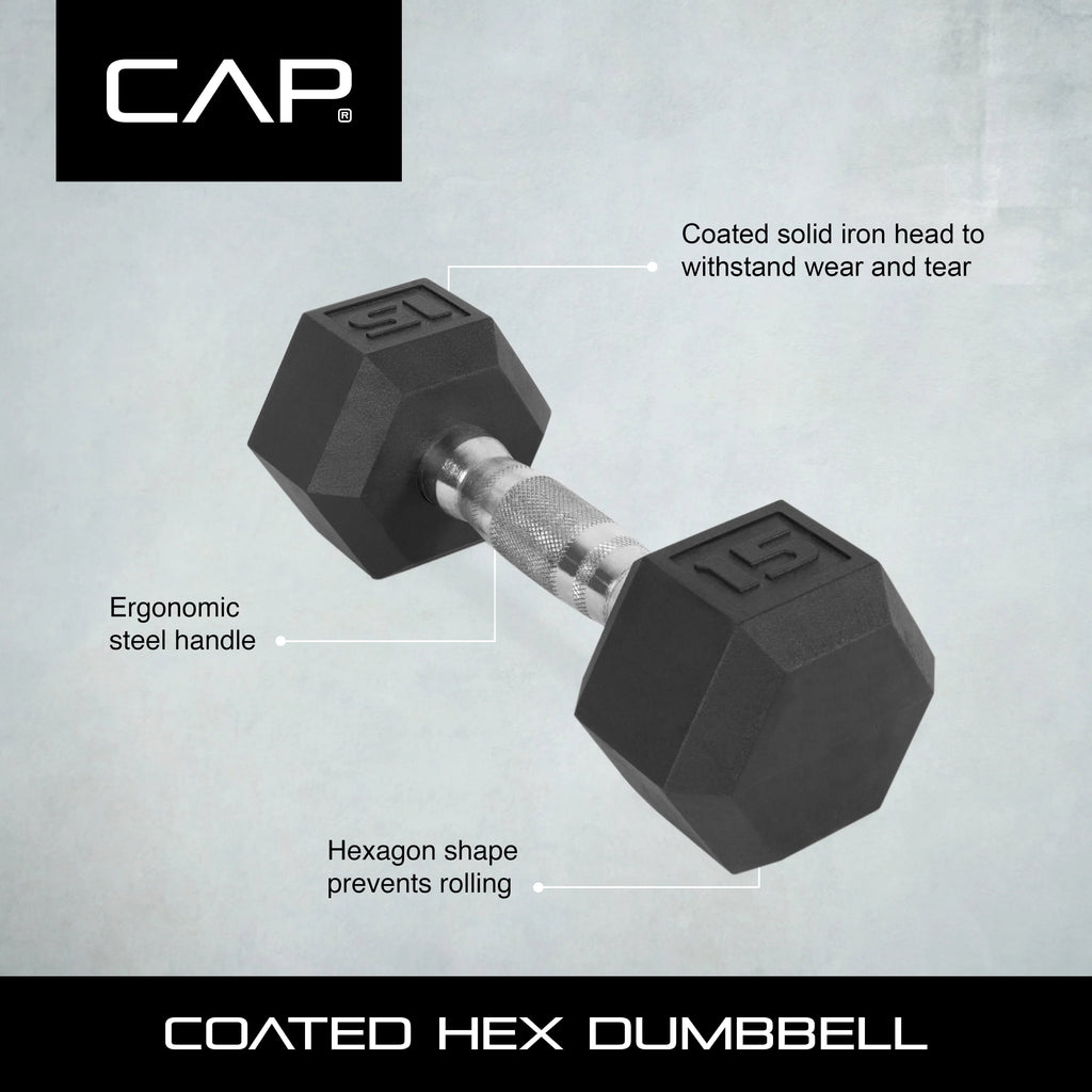 15lb Coated Rubber Hex Dumbbell Pair D59288