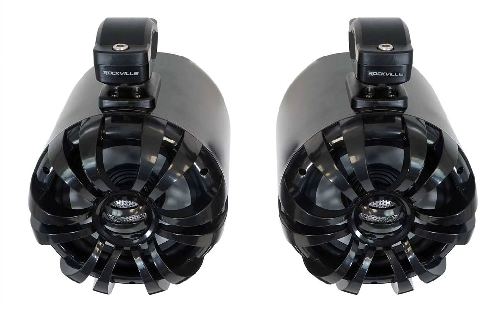 Rockville WB65 Black 6.5x22 600W Metal Marine Wakeboard Swivel Tower Speakers Y6291