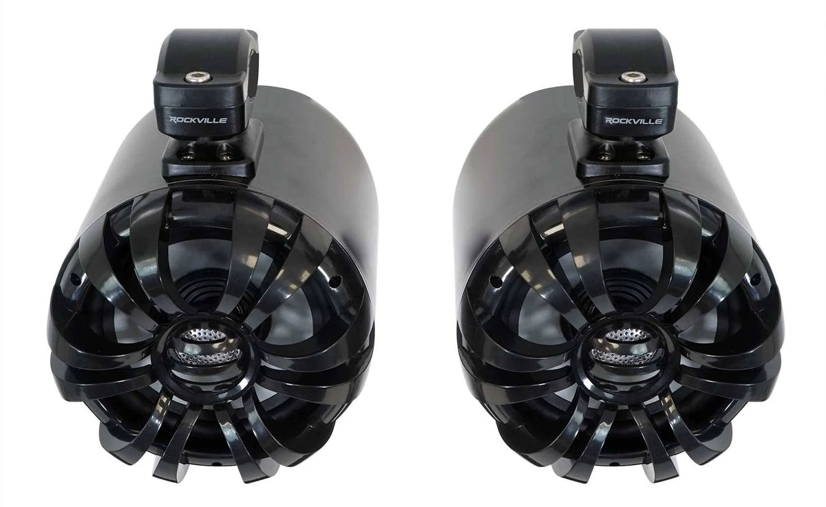 Rockville WB65 Black 6.5x22 600W Metal Marine Wakeboard Swivel Tower Speakers Y6291