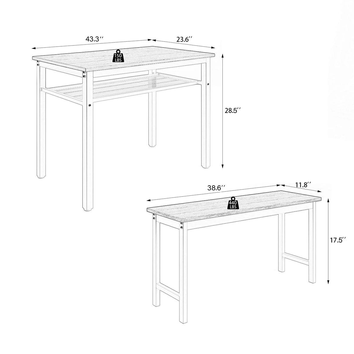 3 Piece Dining Table Set with 2 Benches A84797