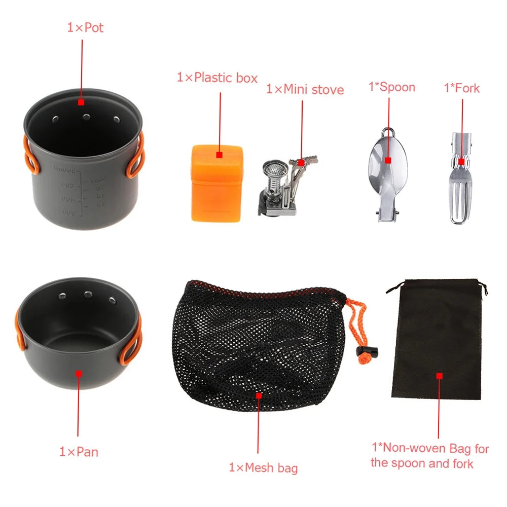 Outdoor Camping Cookware Pot Set with Fork and Spoon B602