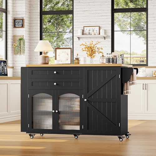 Rolling Kitchen Island with Storage and Drop Leaf Countertop M636451