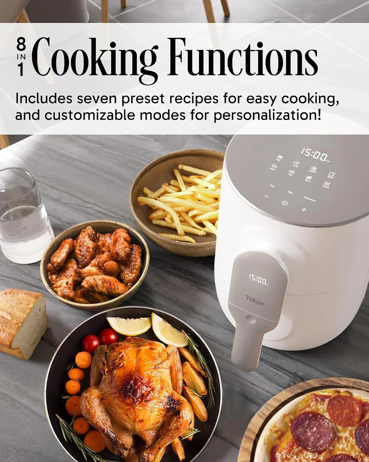 White 4qt Air Fryer with 8 Preset Cooking Modes A70741