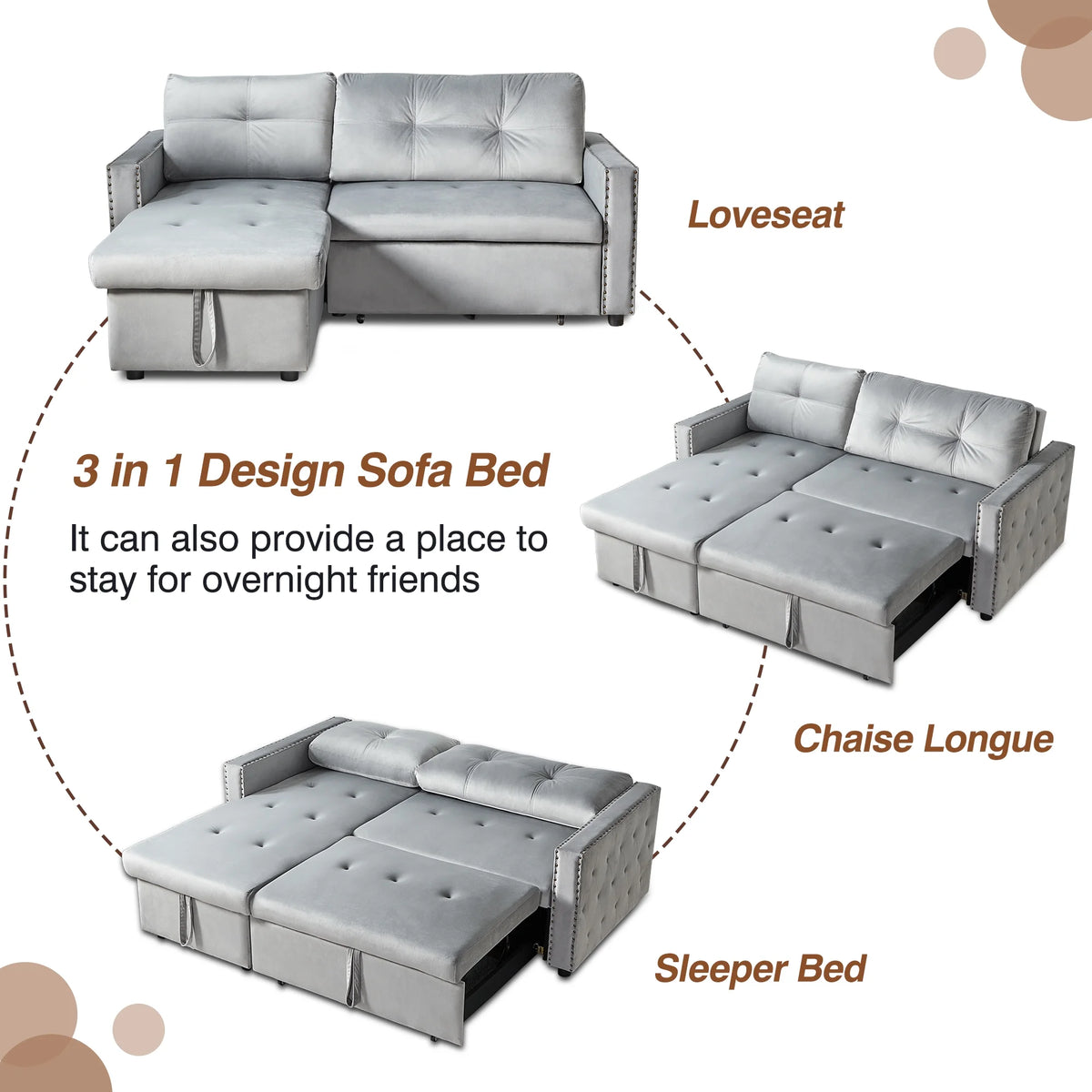 King Size L Shaped Sofa Bed with Storage J8732