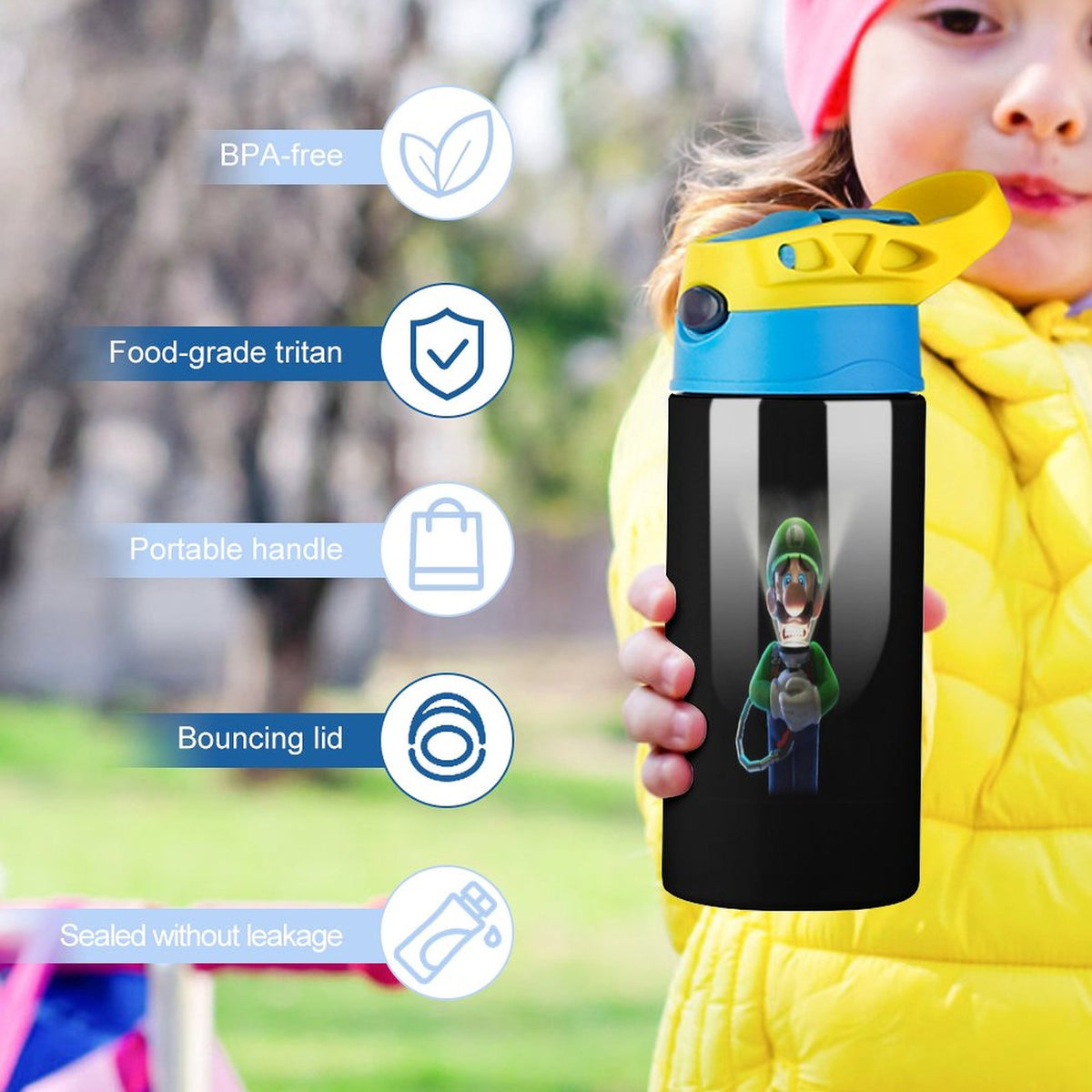 Insulated Stainless Steel Water Bottle With Straw Leak-Proof D7606