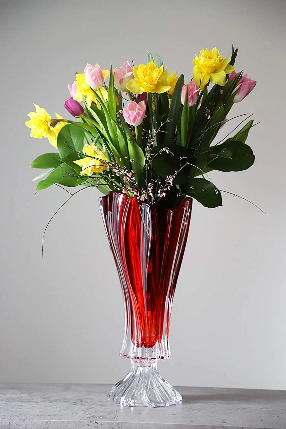 Crystal Glass Footed Vase 16'' Red E31985