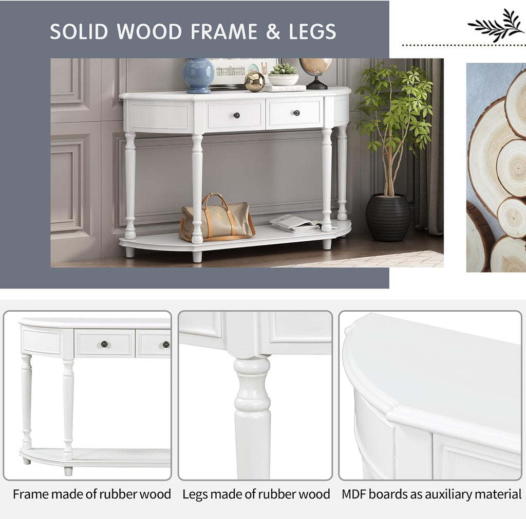 White Solid Wood Storage Cabinet with 2 Drawers and Open Shelf U453091