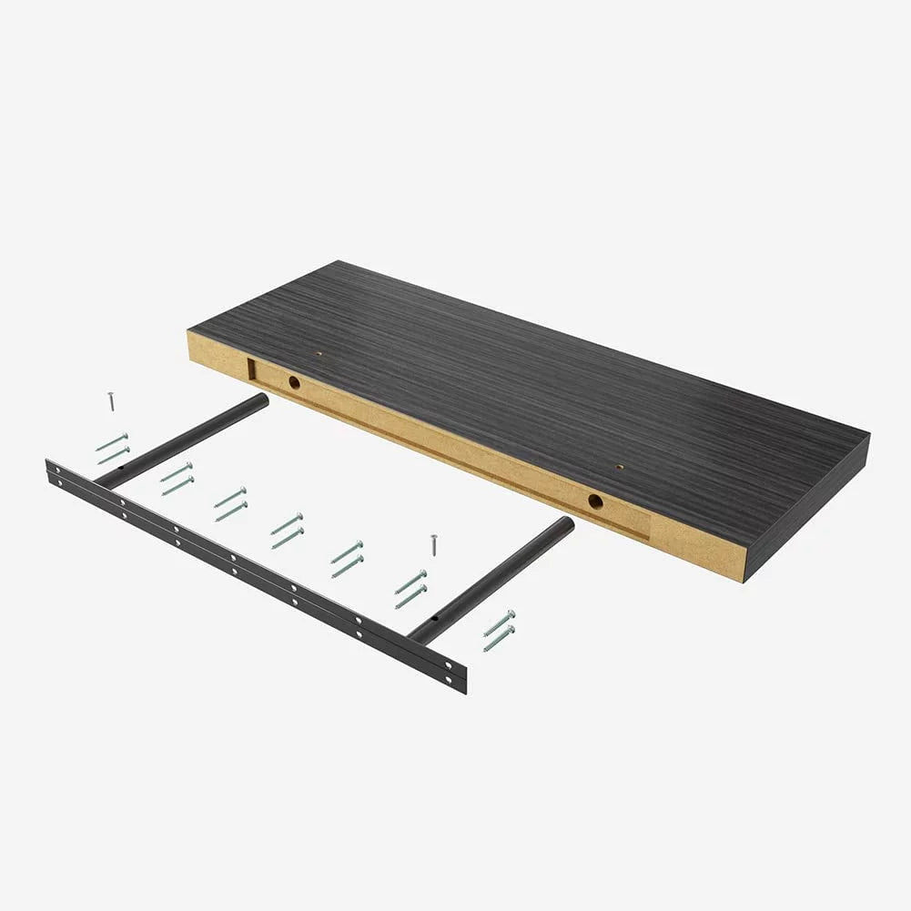 Walnut Wooden Floating Wall Shelf 36 in W x 12.75 in D x 2 in H Set of 2 L79076