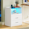White LED Nightstand with 2 Drawers and Pull-Out Shelf K84338