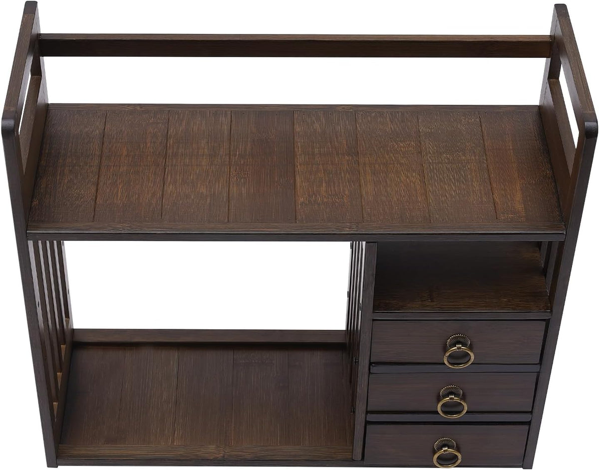 Bamboo Desk Bookshelf Organizer with Drawer, 19.7×7.5×17.7inch E856003