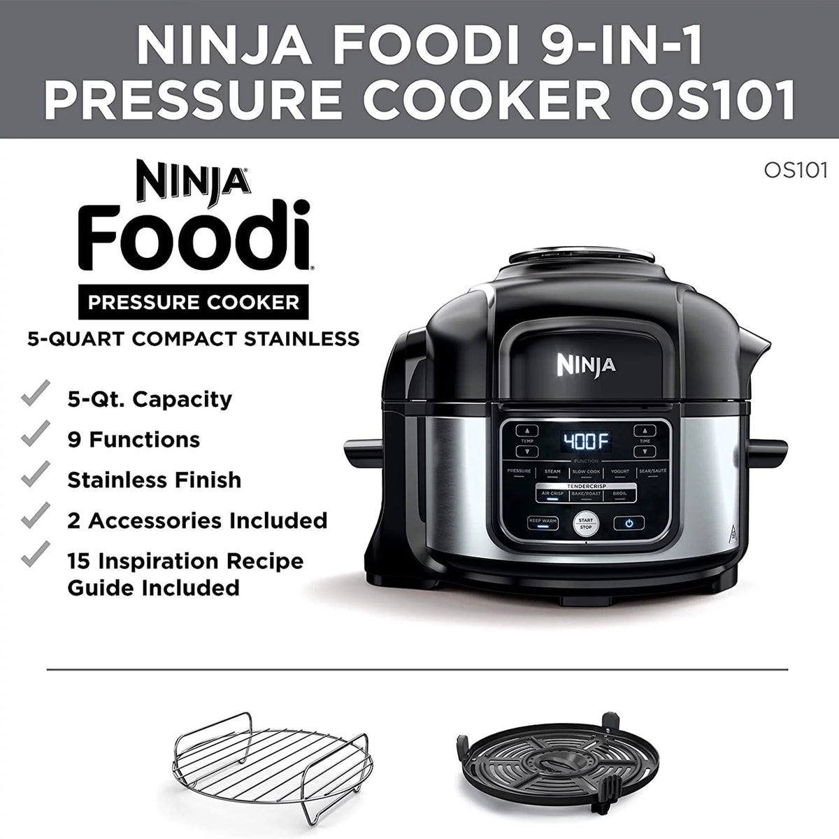Silver 9 in 1 Pressure Cooker and Air Fryer E64849