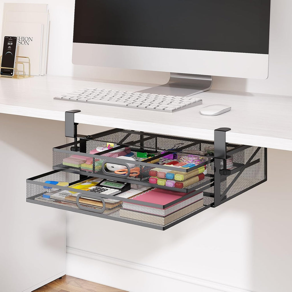 Under Desk 2 Drawer Metal Drawer Organizer Large 15.6x12x4.7 Inches L850590