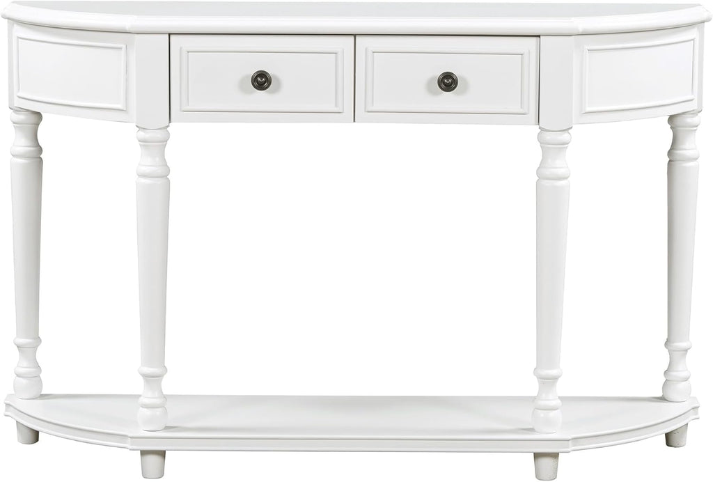 White Solid Wood Storage Cabinet with 2 Drawers and Open Shelf U453091