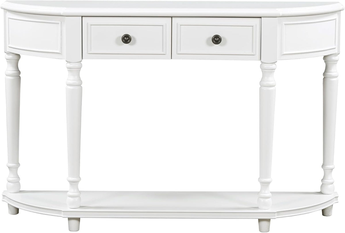 White Solid Wood Storage Cabinet with 2 Drawers and Open Shelf U453091