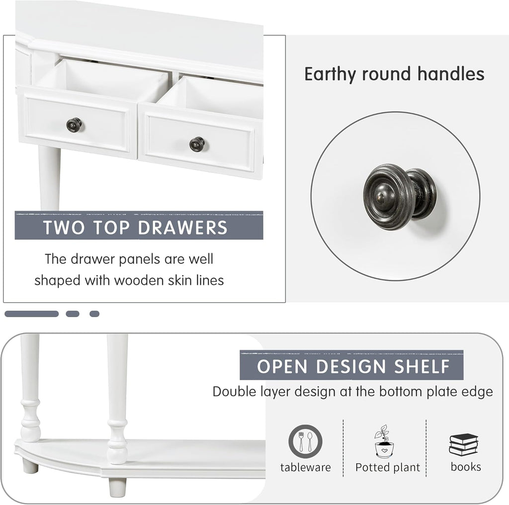 White Solid Wood Storage Cabinet with 2 Drawers and Open Shelf U453091