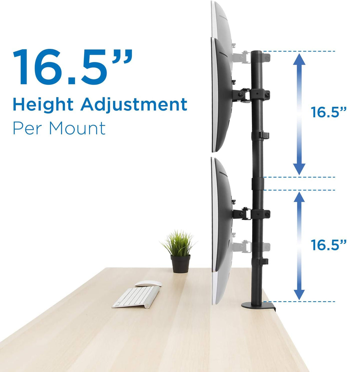 Vertical Dual Monitor Mount, Stacked Desk Stand, Fits 19-32 Inches, VESA 75 100 Y82070