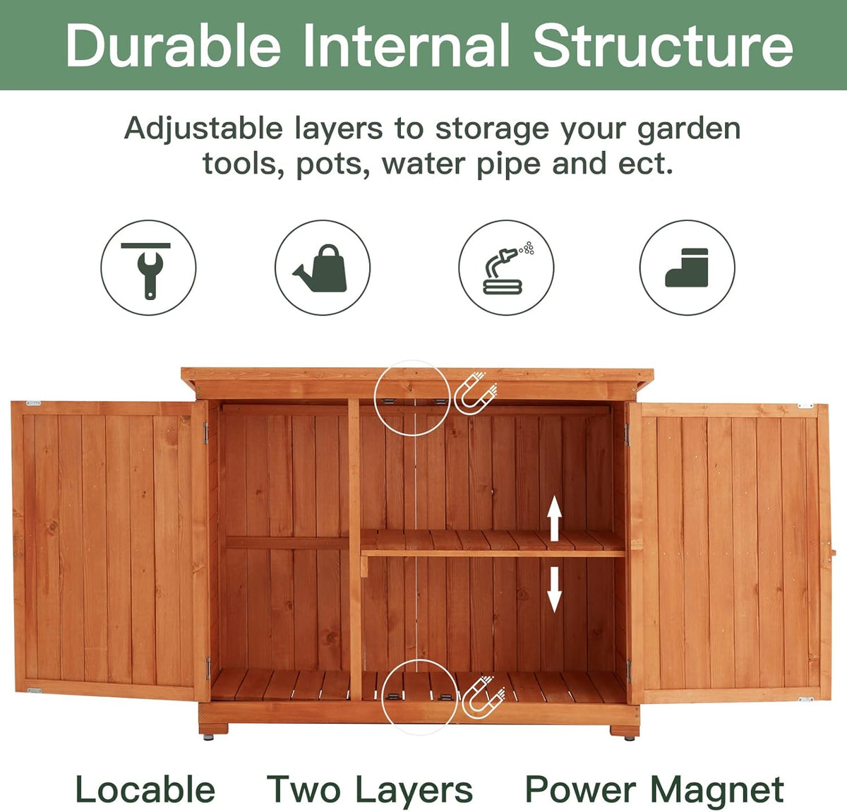 Wooden Outdoor Storage Cabinet with Lockable Double Doors Y51068