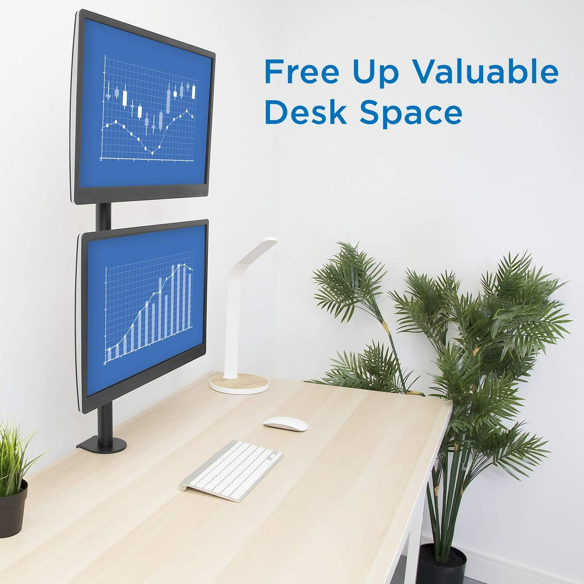 Vertical Dual Monitor Mount, Stacked Desk Stand, Fits 19-32 Inches, VESA 75 100 Y82070