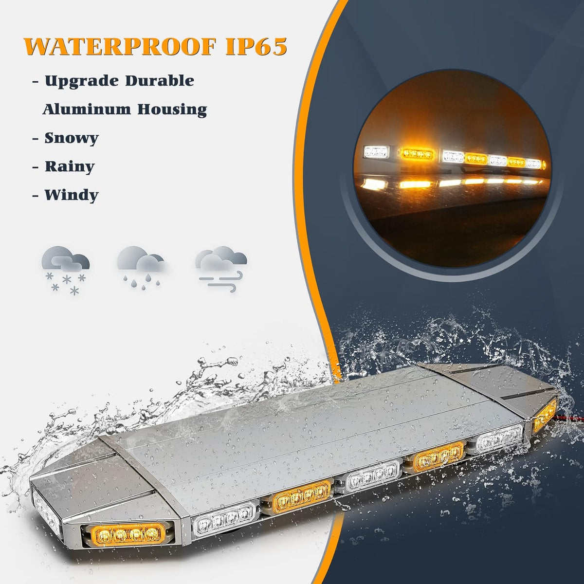 LED Rooftop Emergency Warning Strobe Light Bar Amber White A7704