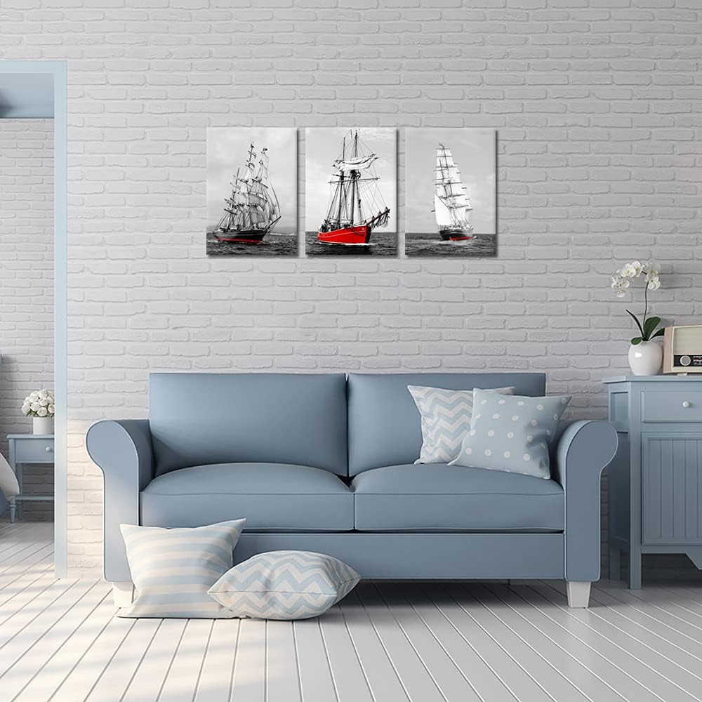 Red Sailing Ship Canvas Wall Art 12x16inch 3pcs G4415