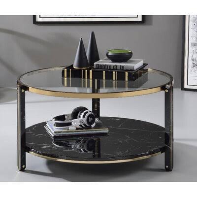 Clear Glass Faux Black Marble Coffee Table E172