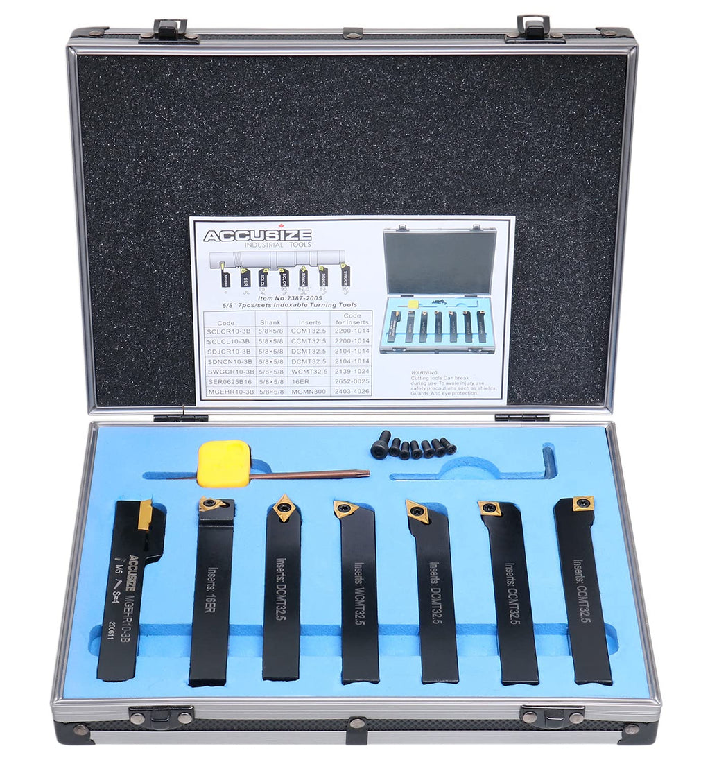 5/8'' Shank 7 Pc Indexable Carbide Turning Tool Set I80234