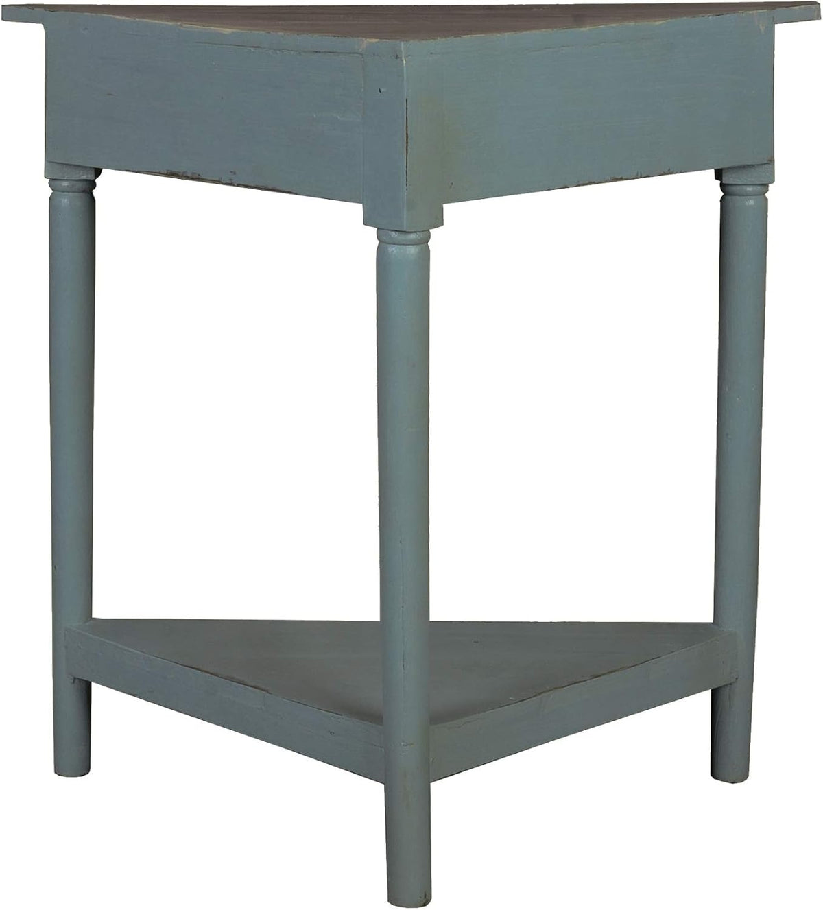 Distressed Beach Blue and Brown Triangular Corner Table with Drawer X203155