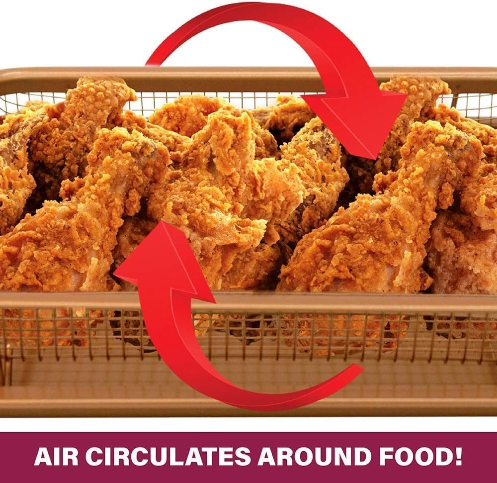 2 Piece Nonstick Air Fryer Tray + Basket, Copper Crisper Tray, 16.5” x 12” A8595