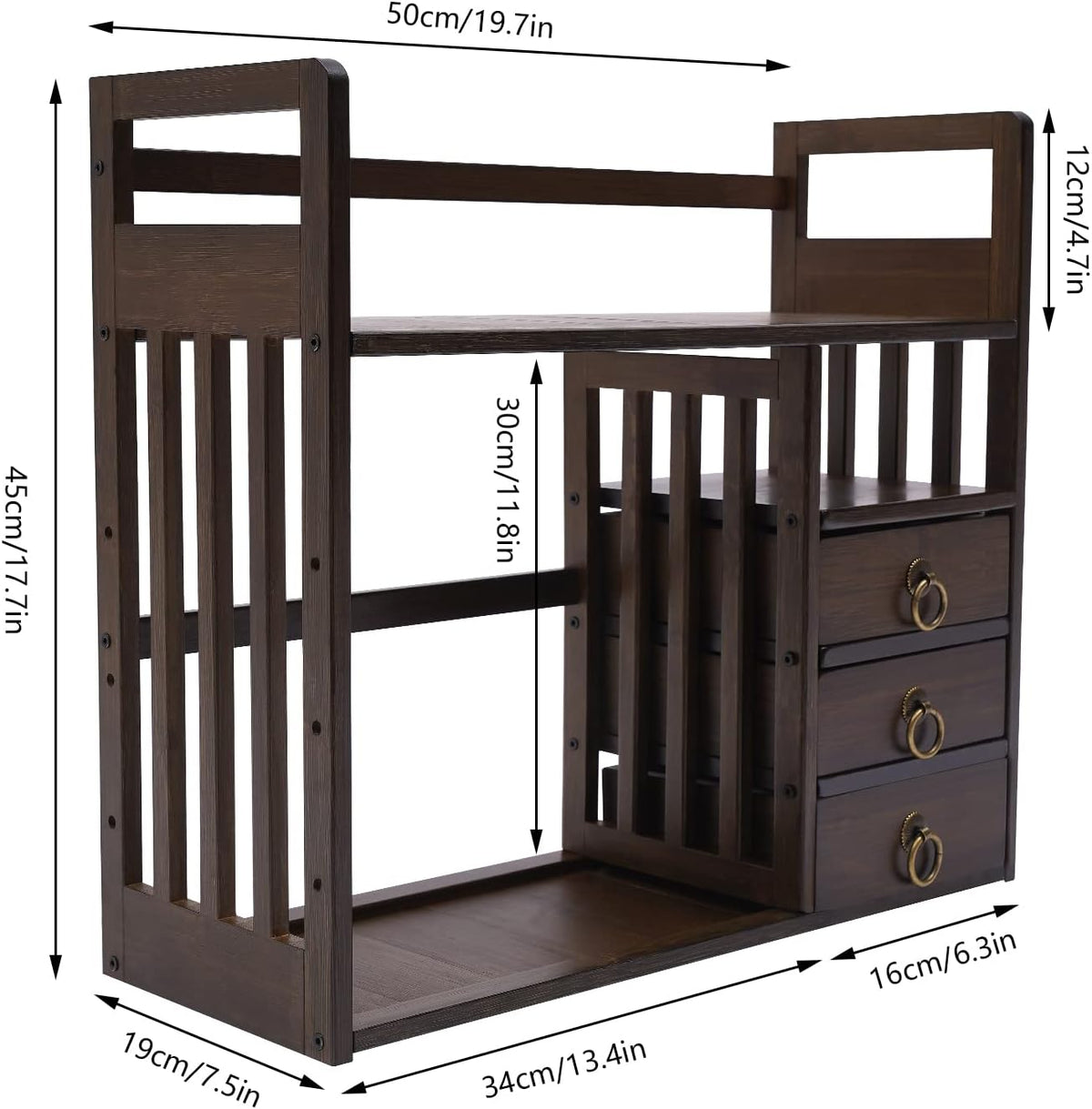 Bamboo Desk Bookshelf Organizer with Drawer, 19.7×7.5×17.7inch E856003