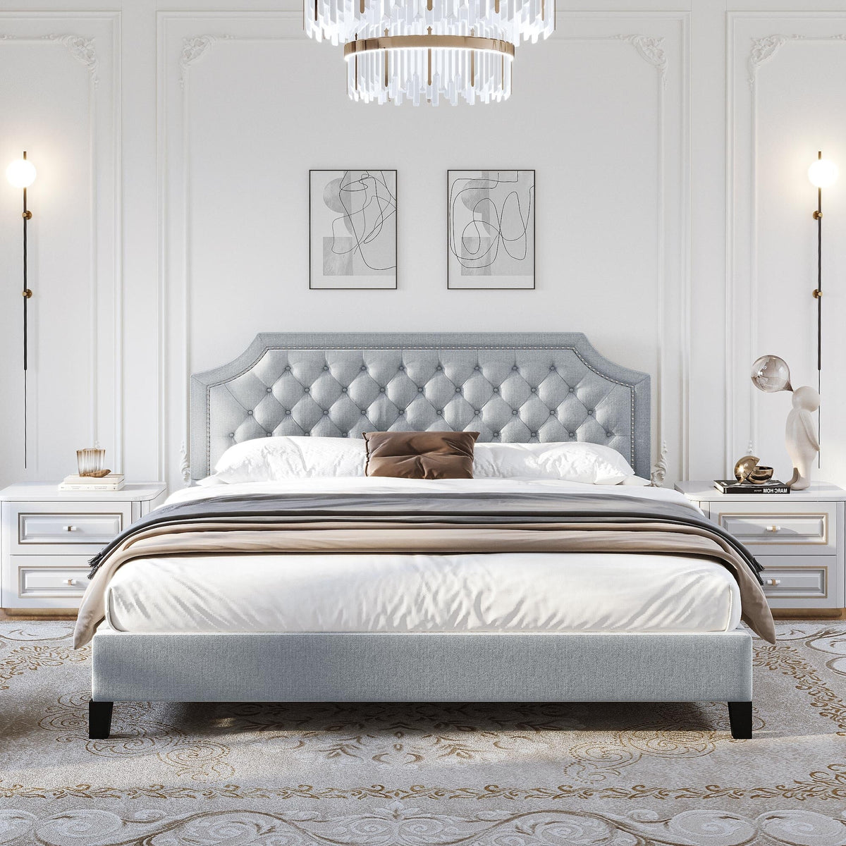 Grey Upholstered Tufted Bed Frame Full D28395