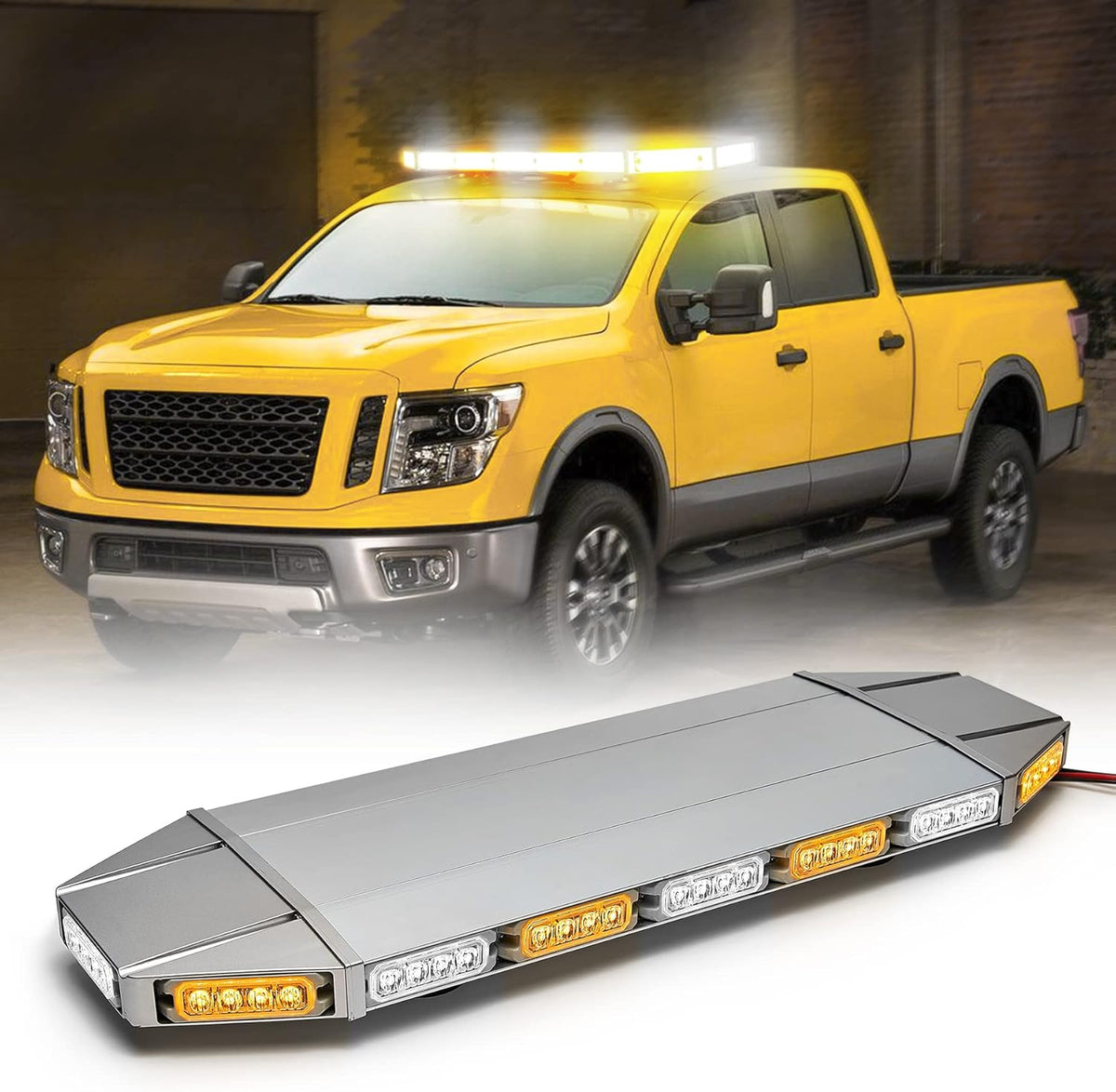 LED Rooftop Emergency Warning Strobe Light Bar Amber White A7704
