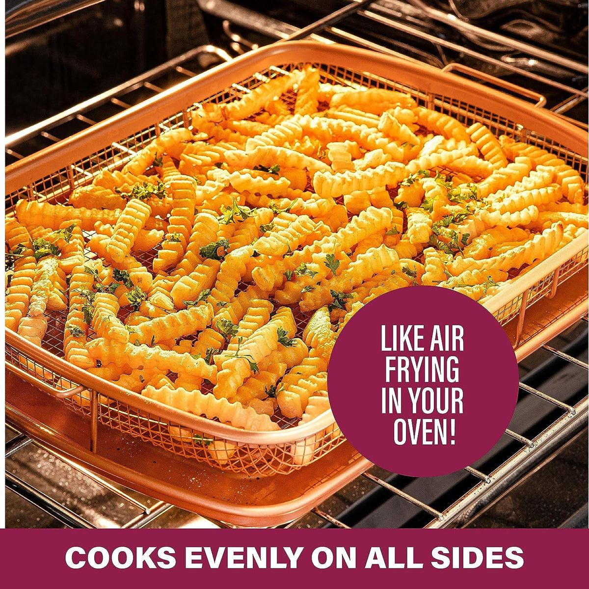 2 Piece Nonstick Air Fryer Tray + Basket, Copper Crisper Tray, 16.5” x 12” A8595