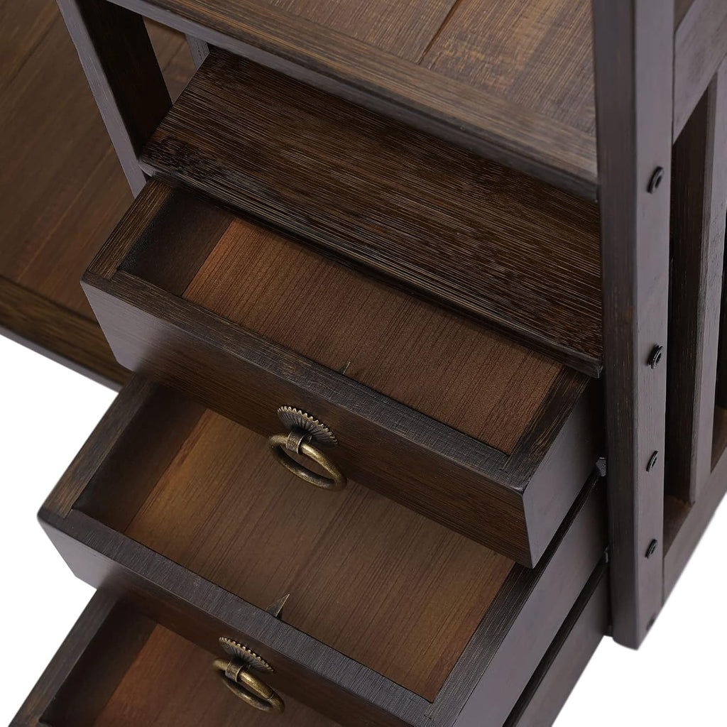 Bamboo Desk Bookshelf Organizer with Drawer, 19.7×7.5×17.7inch E856003