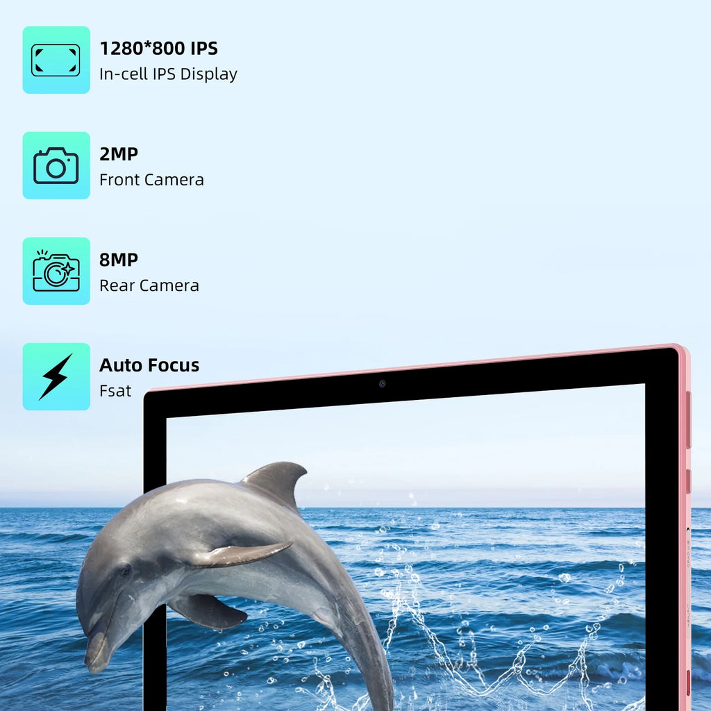 Pink 10.1 inch Tablet with Keyboard Case Mouse Stylus Pen Film, 4GB RAM 64GB ROM L2020