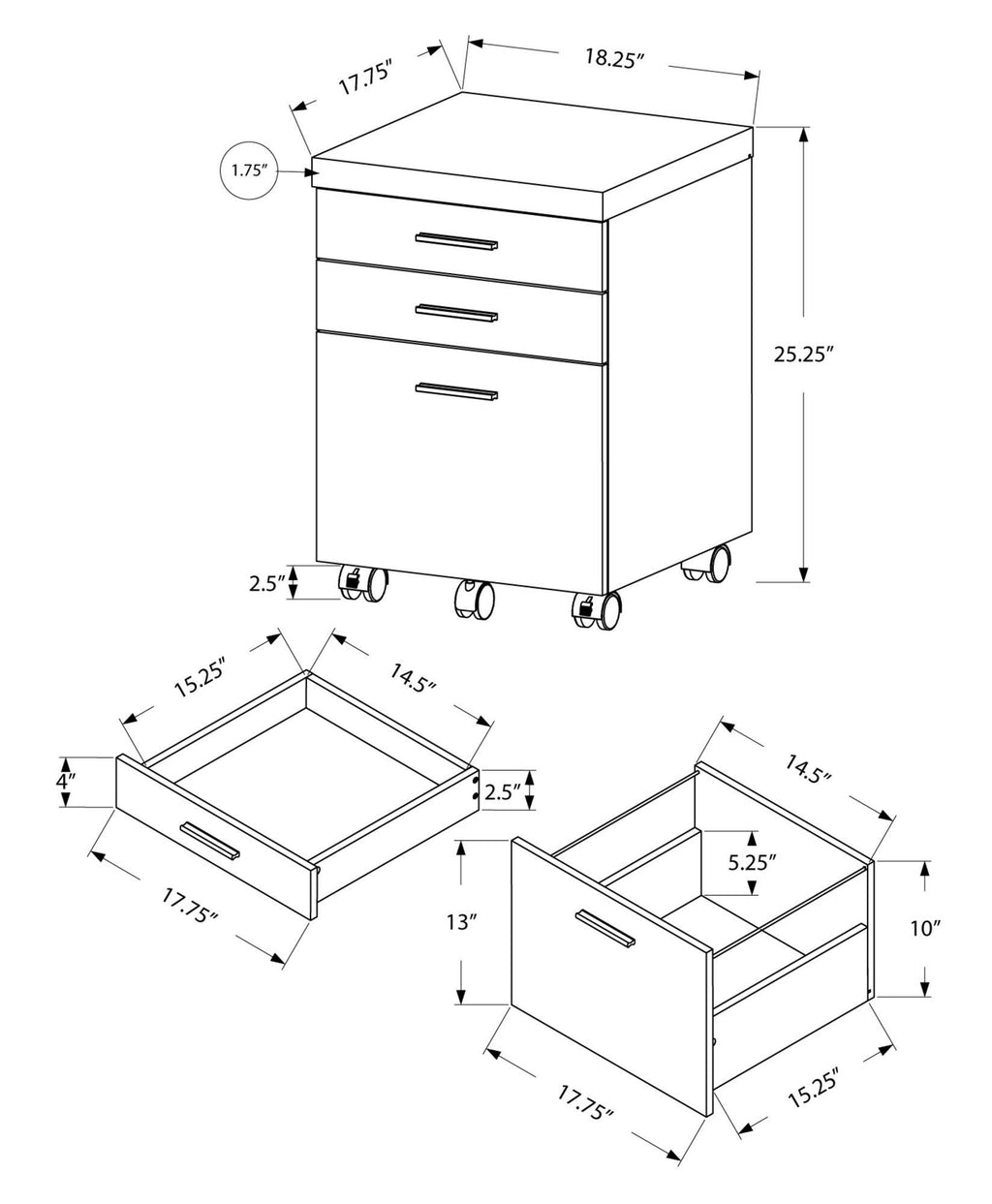 Natural Black 3 Drawers Particle Board Filing Cabinet C62491