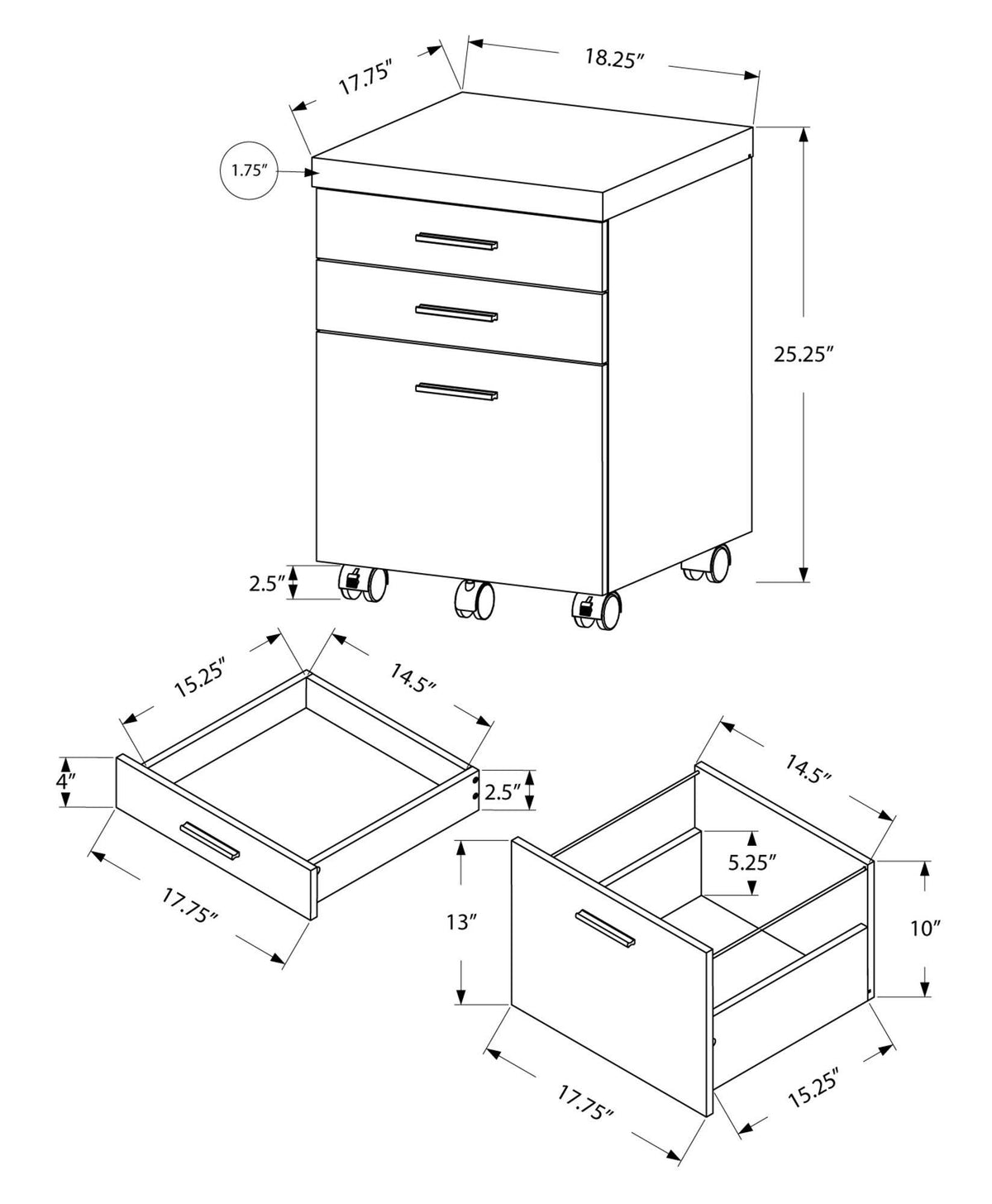 Natural Black 3 Drawers Particle Board Filing Cabinet C62491