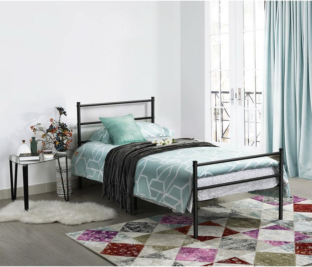 Metal Platform Bed Frame with Headboard and Footboard Twin Size Black W546