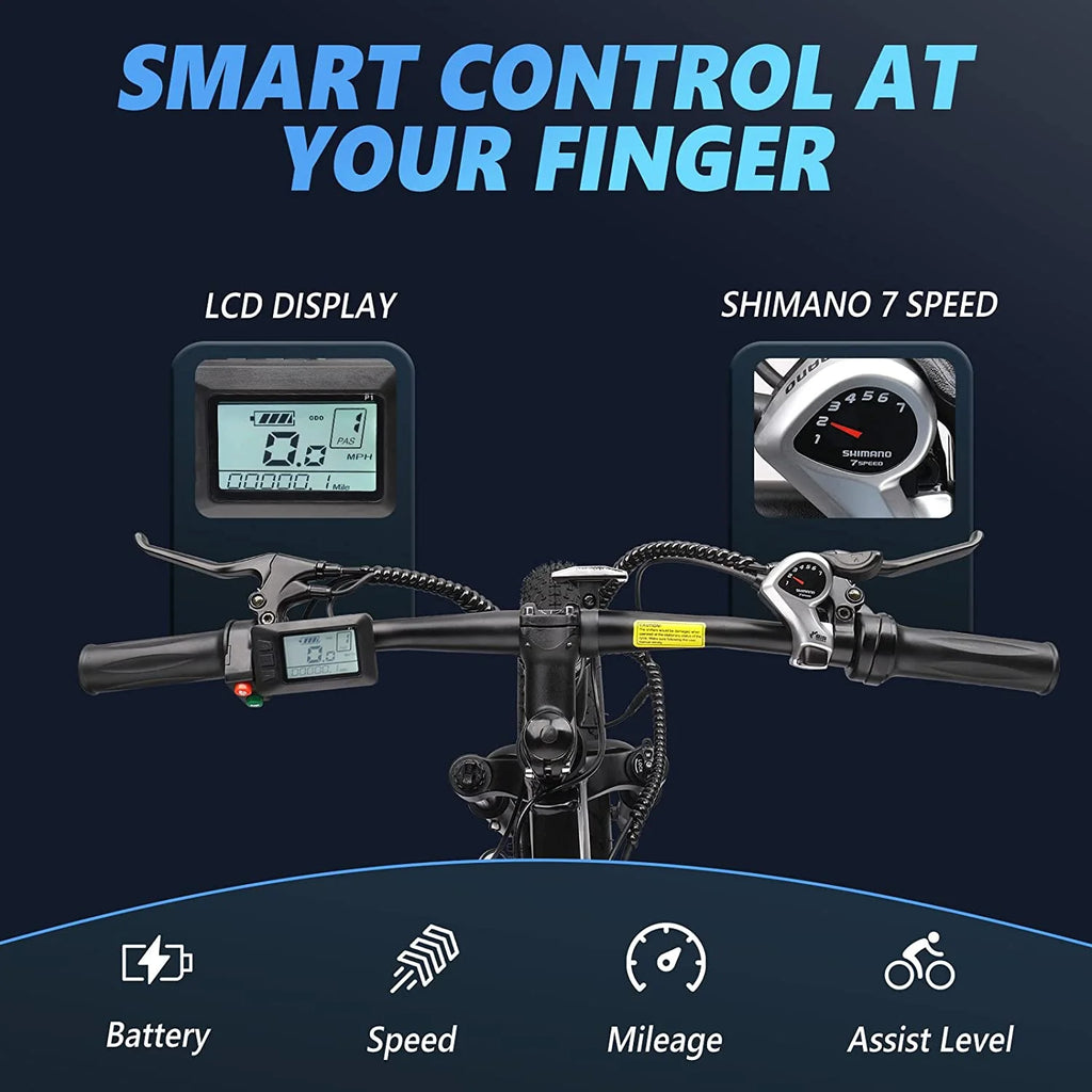 26" Fat Tire Electric Mountain Bike 500W 48V 13AH Removable Battery Shimano 7 Speed I377370