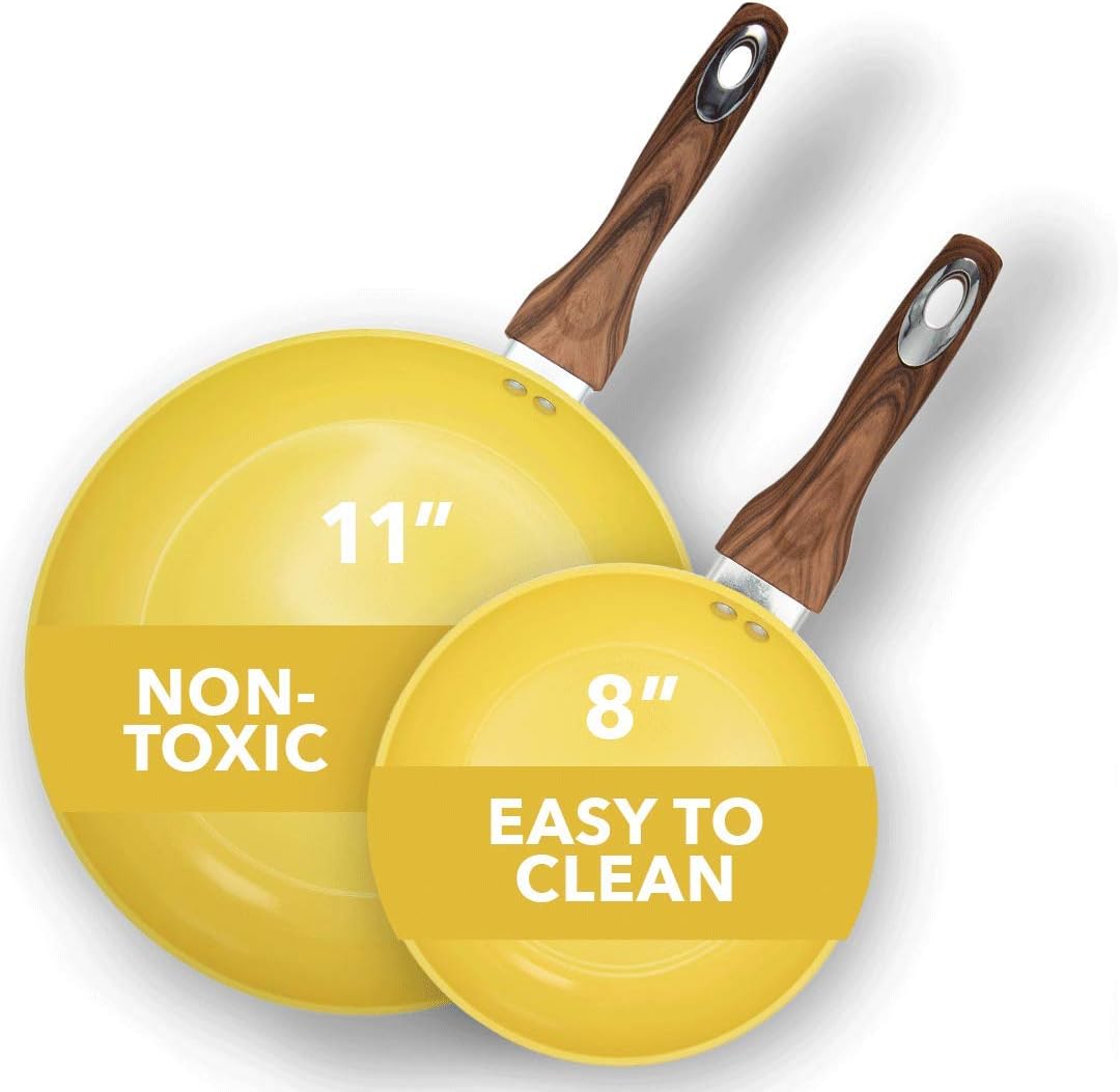 8 & 11 Inch Nonstick Ceramic Frying Pan Set, 2 Piece, Yellow L857959