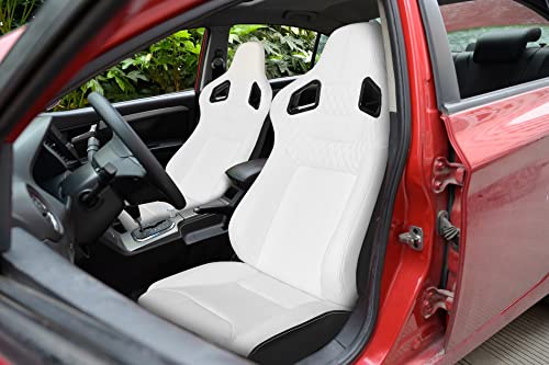 Pair of Bucket Seats with Dual Lock Sliders, PVC Leather (White) E648