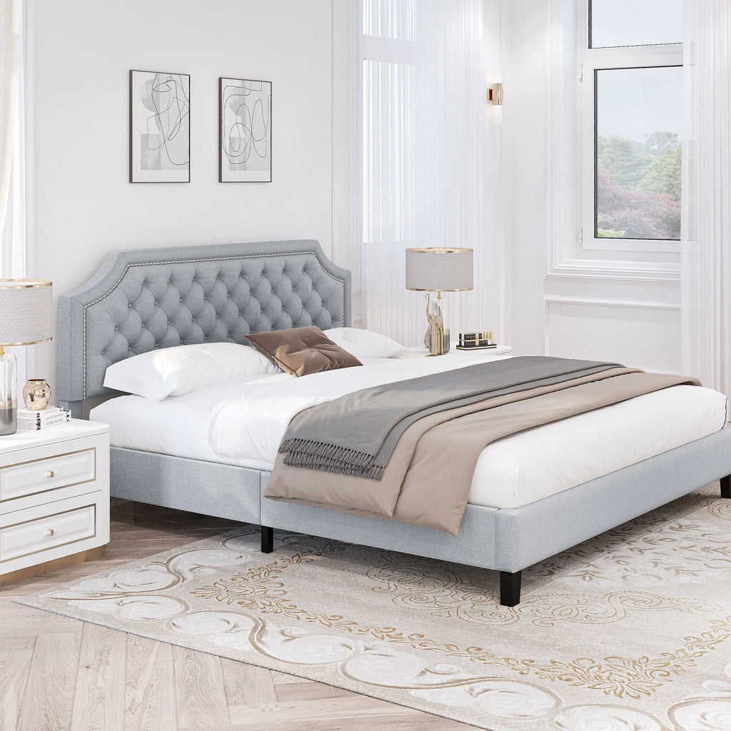Grey Upholstered Tufted Bed Frame Full D28395