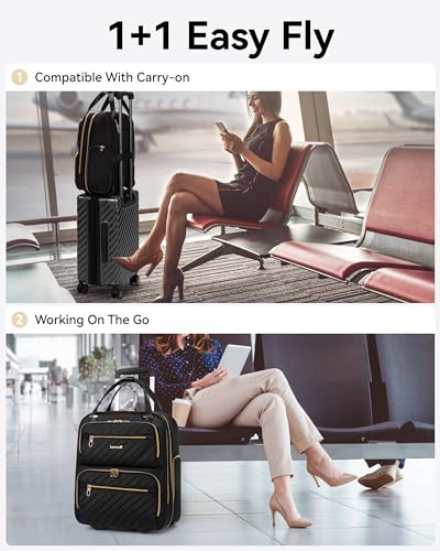 Black 16 Inch Soft Sided Underseat Carry On Luggage with Wheels Q4858